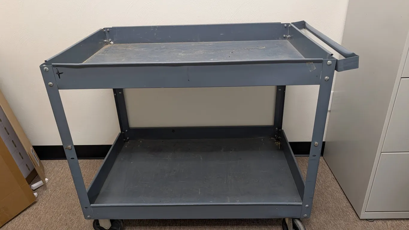Two-Tier Gray Metal Rolling Utility Cart