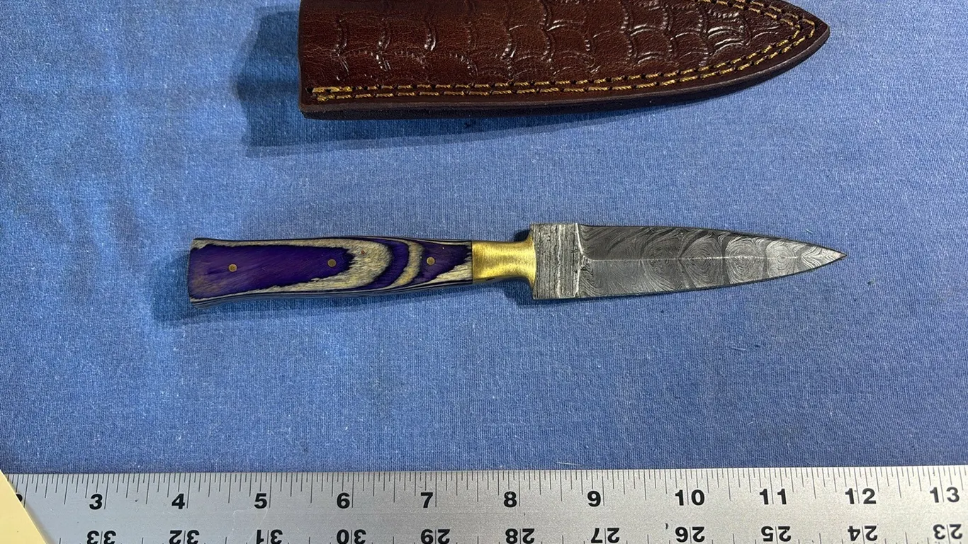 Damascus steel double edge knife