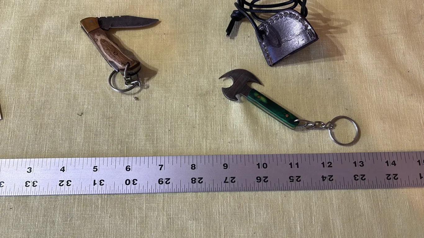 Damascus steel pocket knife and key chain