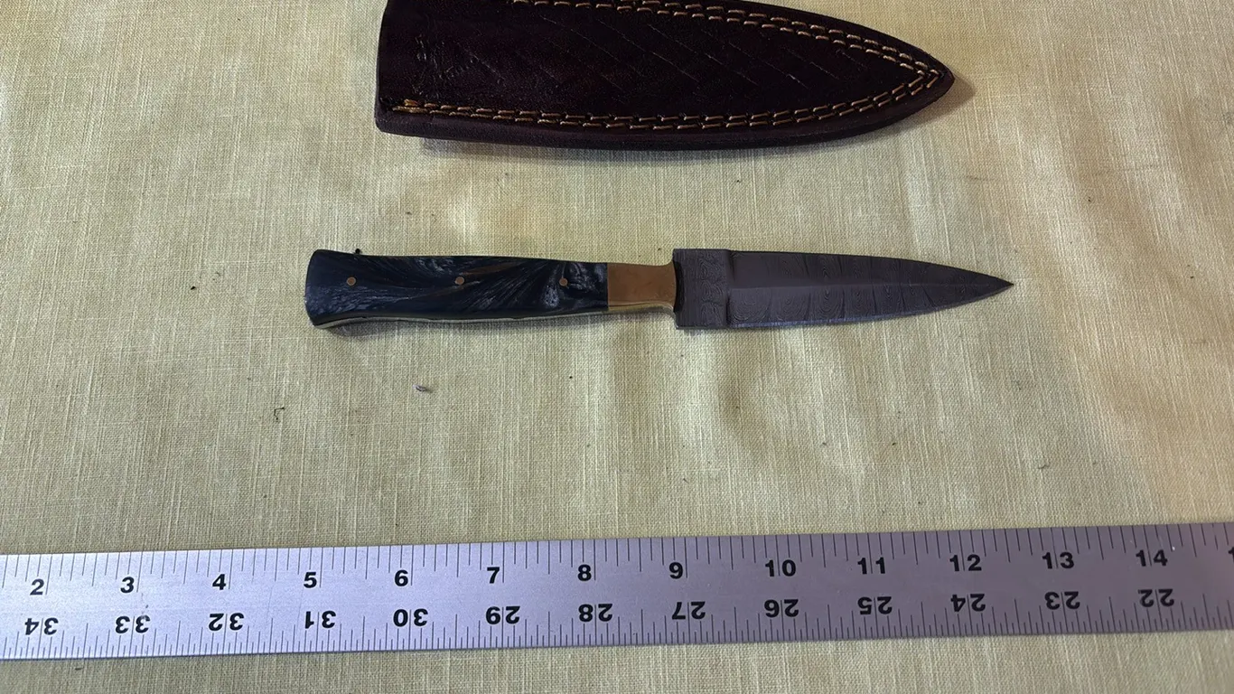 Damascus steel double edge knife