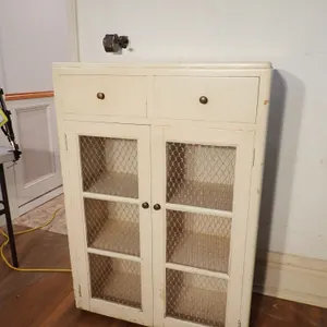 Vintage Painted Wood Pie Safe Cabinet | Wire Mesh Doors