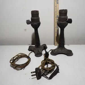 1920's/30's Antique Art Nouveau Cast Metal Boudoir Lamps | Pair of Hubbell Sockets