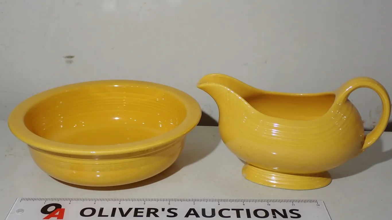 Vintage Fiesta Yellow Gravy Boat & Large Fruit Bowl | Homer Laughlin Ceramic