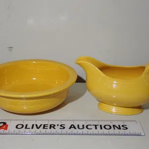 Vintage Fiesta Yellow Gravy Boat & Large Fruit Bowl | Homer Laughlin Ceramic