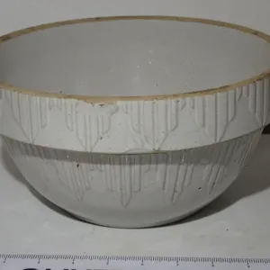 Antique Ruckel's Pottery Picket Fence Stoneware Mixing Bowl | Inverted Pyramid