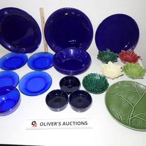 Cobalt Blue & Majolica Style Tableware Assortment | Glass & Ceramic Group Lot