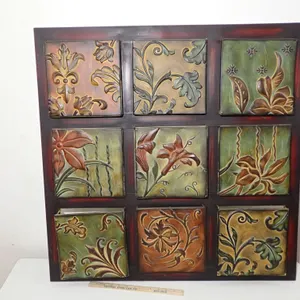 Tuscan Floral Repoussé Metal Wall Hanging Art | Nine Panel Mixed Media Plaques