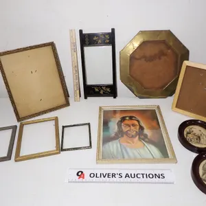 Vintage Religious Art Warner Head Of Christ & Antique Picture Frames Lot