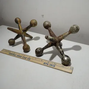 Vintage Cast Iron Oversized Jacks Bookends | Pair of Antique Game Piece Decor