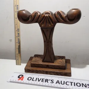 Vintage Hand Carved Tramp Art Wooden Candelabra | Double Candle Holder