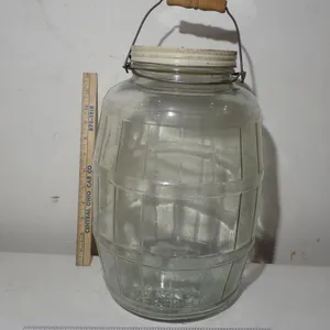 Vintage Owens-Illinois Barrel Glass Jar | Wire Bail Wooden Grip Handle
