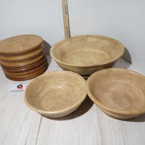 Vintage Hand-Turned Hardwood Bowls & Salad Service Set