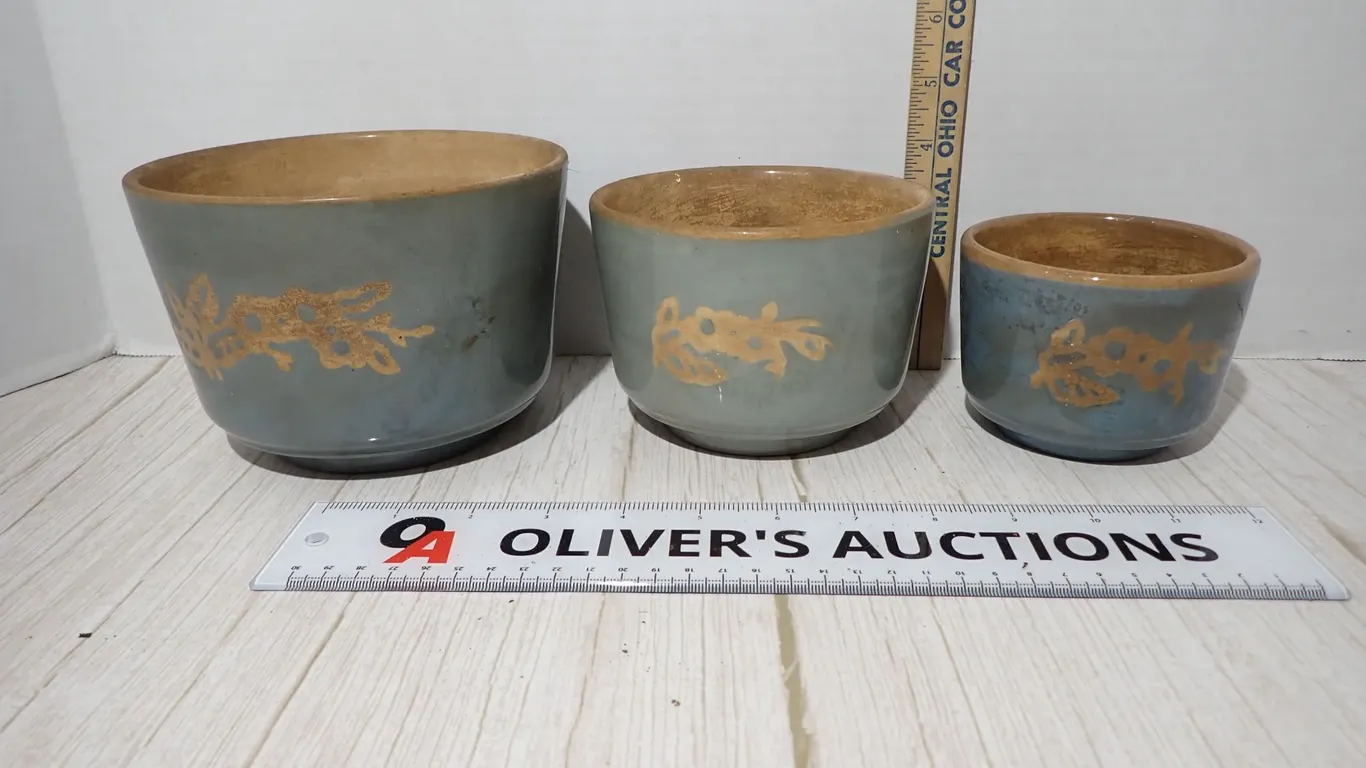 Vintage Cameoware Harker Pottery Nested Mixing Bowls | Three Piece Blue Set