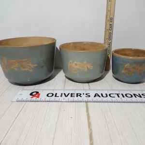 Vintage Cameoware Harker Pottery Nested Mixing Bowls | Three Piece Blue Set