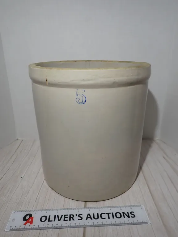 Antique Blue Number 5 Salt Glazed Stoneware Crock | Primitive 5-Gallon Pot