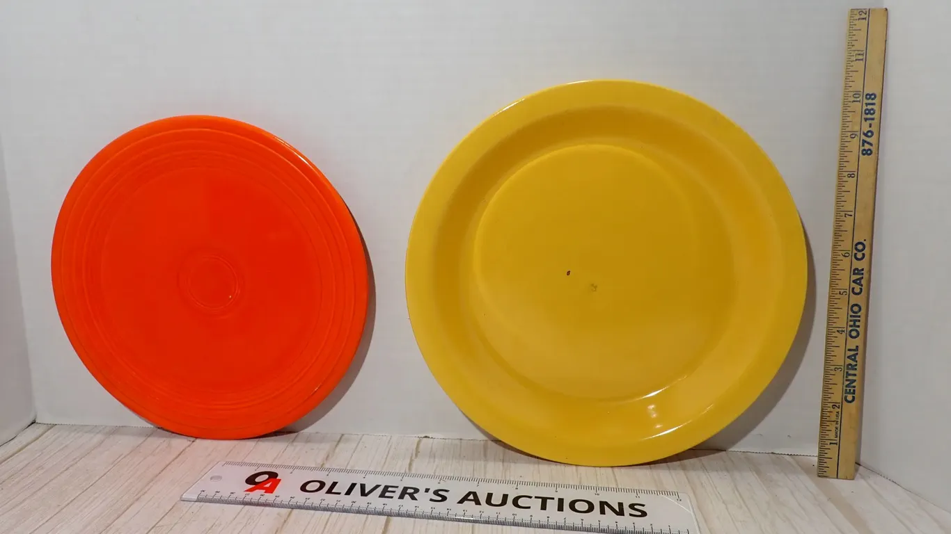 Vintage Fiesta Orange Red Salad Plate & Yellow Luncheon Bowl | Homer Laughlin