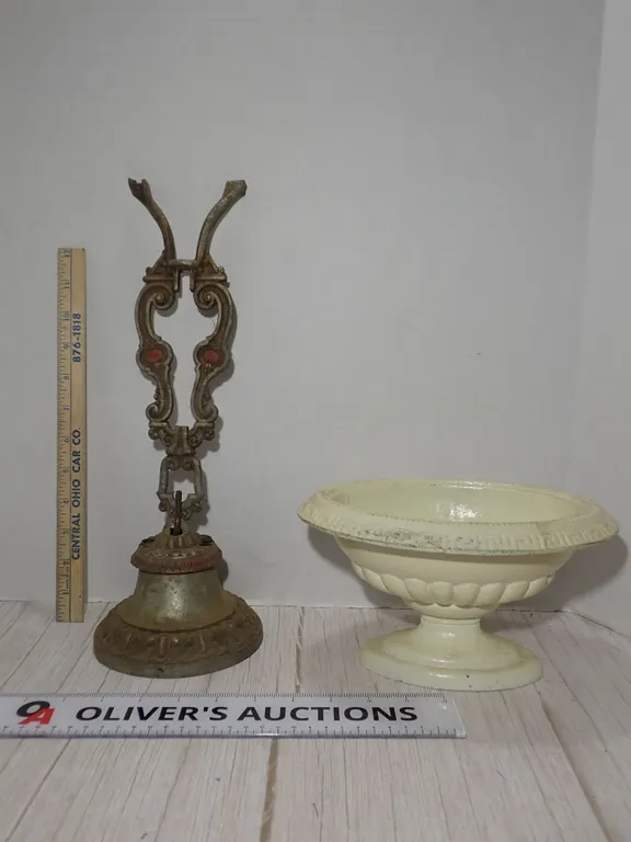 Antique Cast Iron Neoclassical Key Compote & Entryway Counterweight Bell Lot