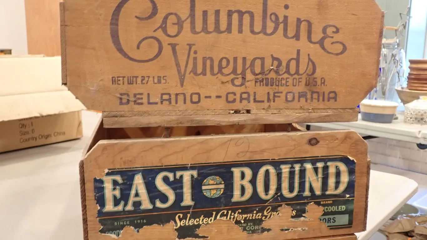 Vintage Columbine Vineyards & East Bound California Grape Crates | Pair