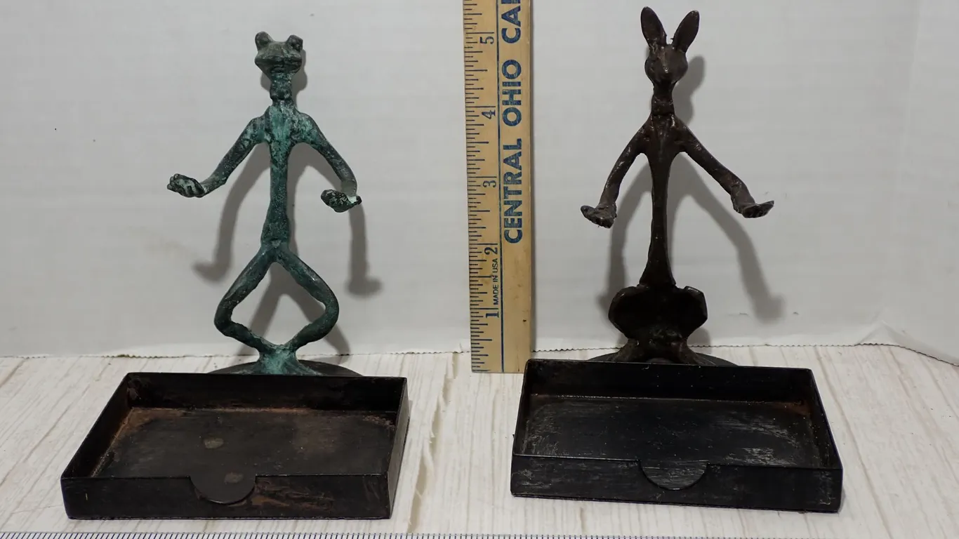SPI San Francisco Solid Brass Whimsical Frog & Rabbit Desk Caddies | Pair