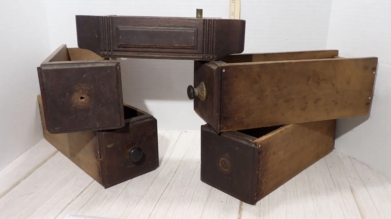 Antique Walnut Treadle Sewing Machine Drawers & Center Drop Box Salvage Lot
