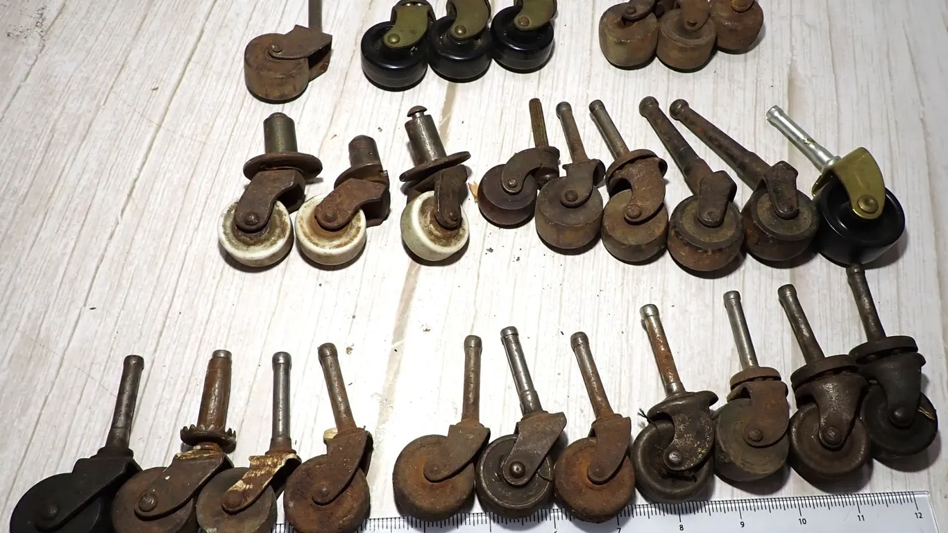 Antique Metal Hardwood & Porcelain Furniture Stem Casters