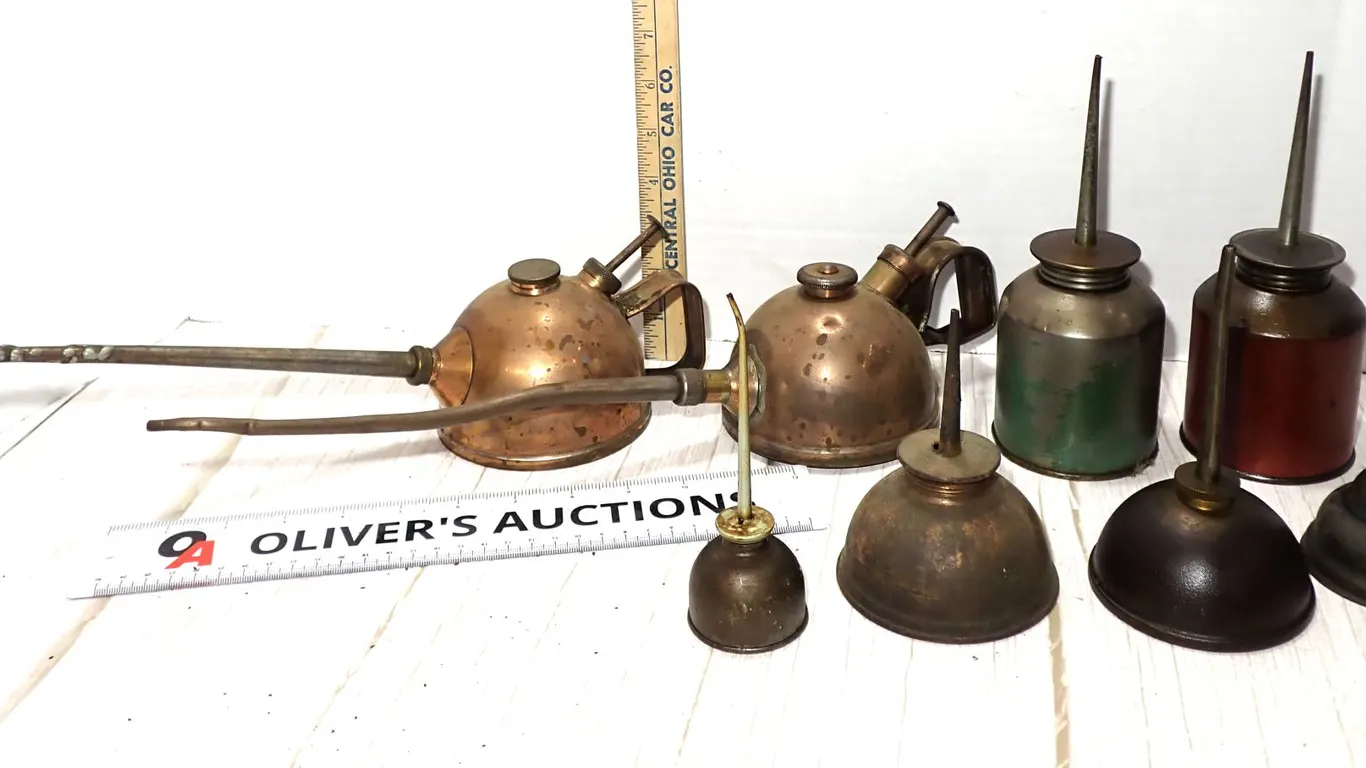 Vintage & Antique Industrial Thumb Pump Oiler Cans – Multi-Maker 8-Piece Collection