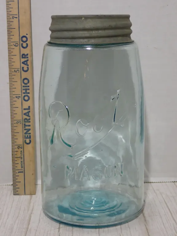 Antique Root Glass Co. Aqua Blue 32oz Quart Mason Jar with Zinc Cap