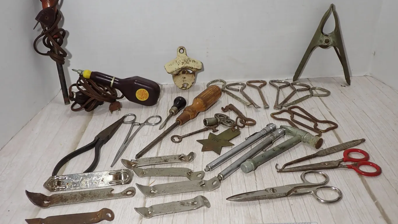 Vintage Ideal Electric Marker, Ekco Beer Openers, & Brass Token Utility Lot