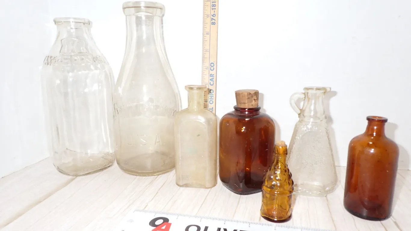 Vintage Lawson's & Fairmont Creamery Milk Bottles & Amber Glass Apothecary Lot