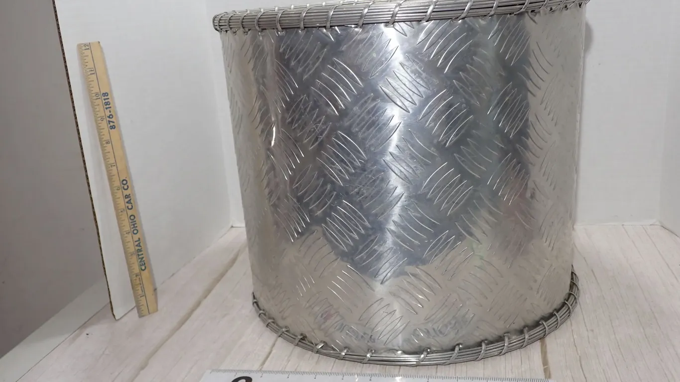 Industrial Custom Aluminum Diamond Plate Cylindrical Waste Basket Bin