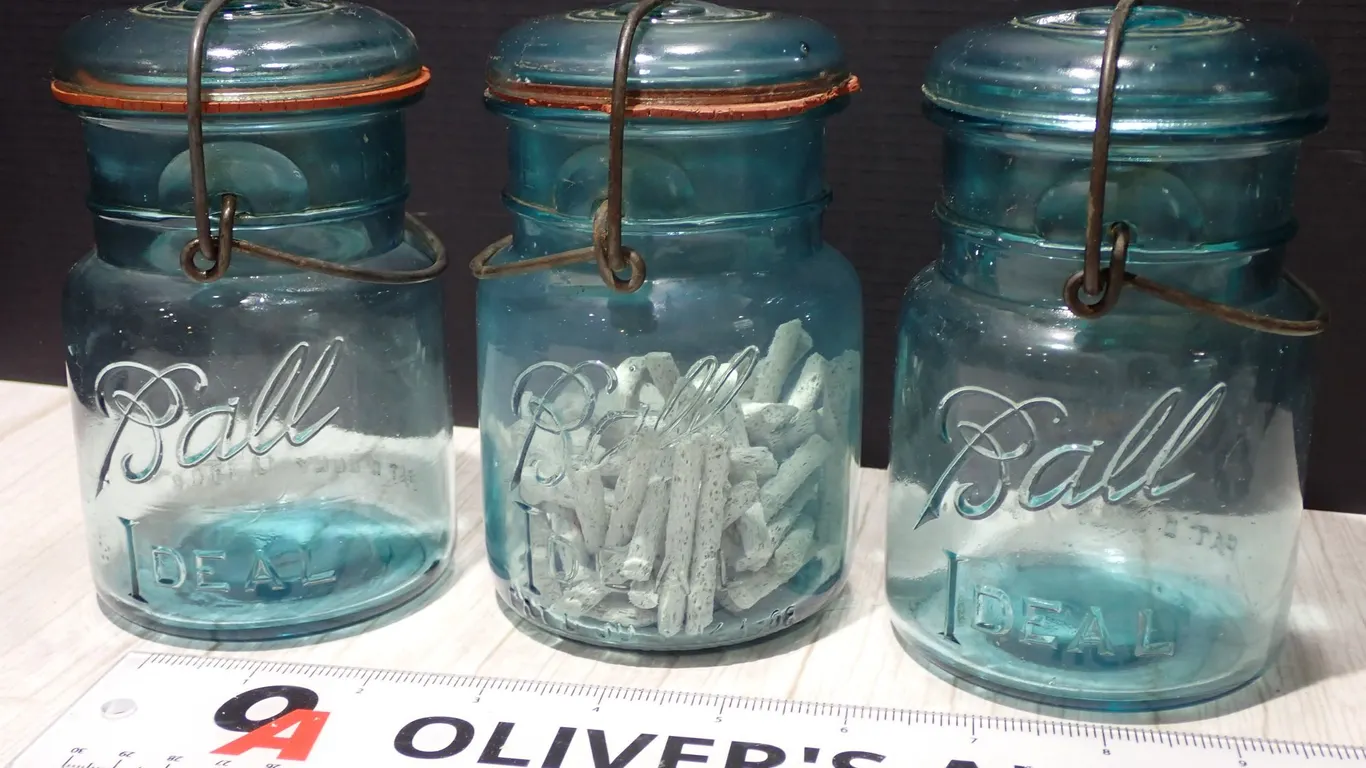 Vintage Ball Ideal Aqua Blue Glass Lightning Mason Jars Estate Lot of 3