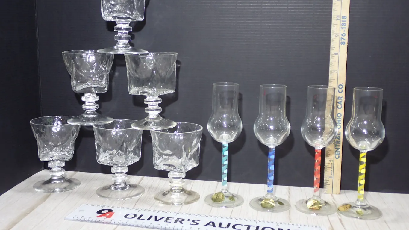 Vintage Bryce H6 Esquare Martini Glasses & Block Crystal Cordials Lot of 10