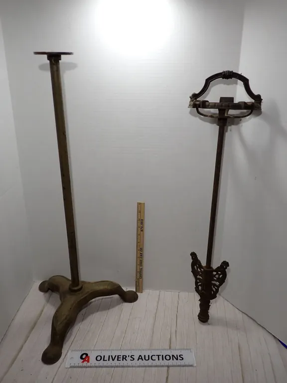 Antique Cast Iron Industrial Floor Stand & Ornate Victorian Floor Ashtray Top