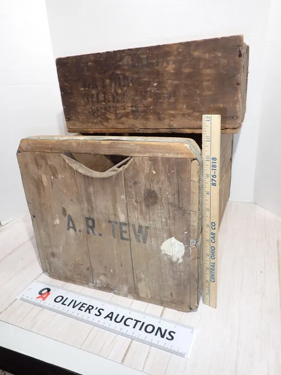 Vintage A.R. Tew Wooden Orchard Delivery Crate & Stenciled Tool Box Lot