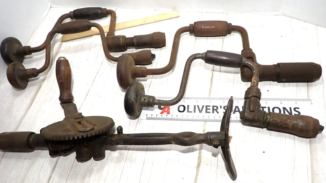 Antique Millers Falls Breast Drill & Bit Brace Hand Drills Estate Lot of 5