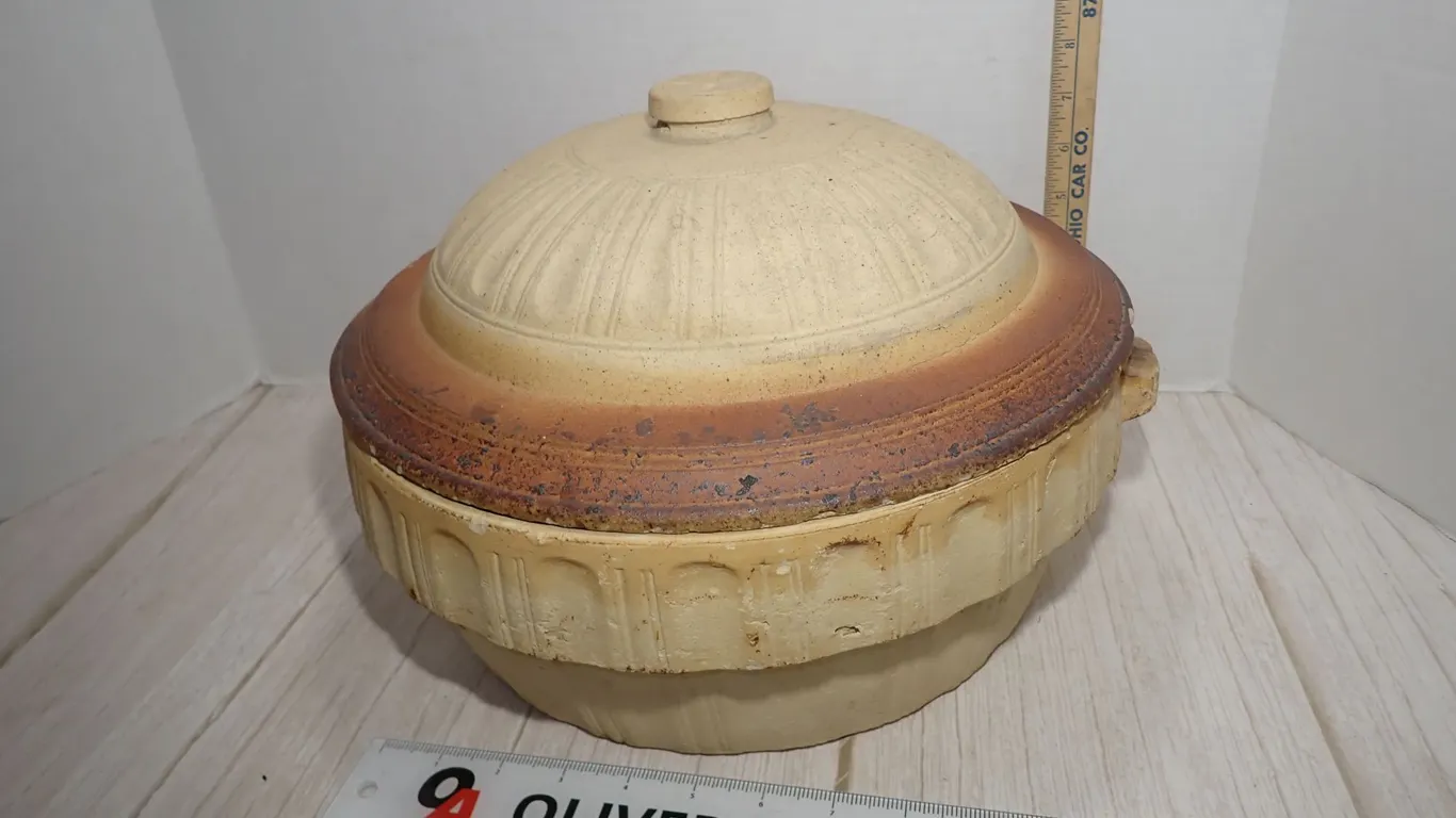 Antique Progressive Pottery Co. Pure Flint Stoneware Crock Bowl & Albany Lid