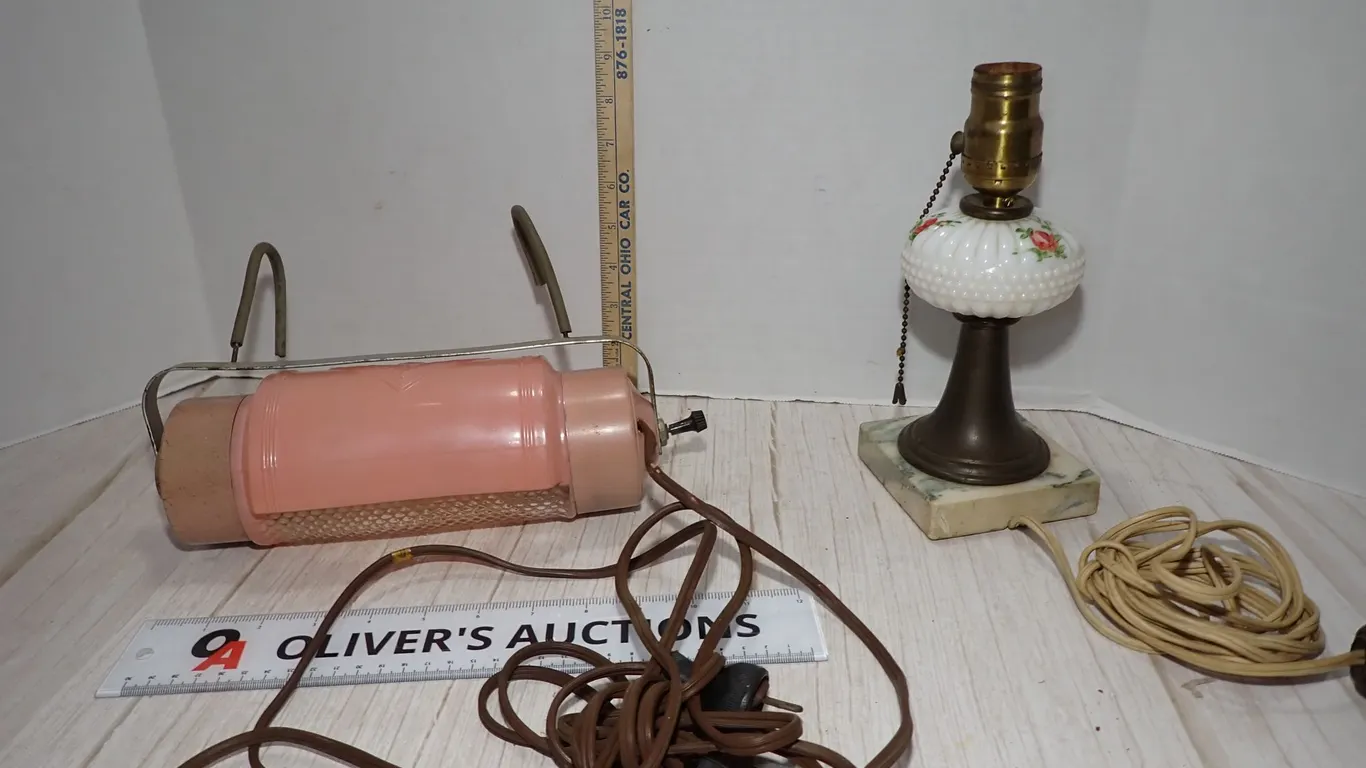 Vintage Boudoir Hobnail Marble Lamp & Pink Headboard Clip Light Lot Rewire