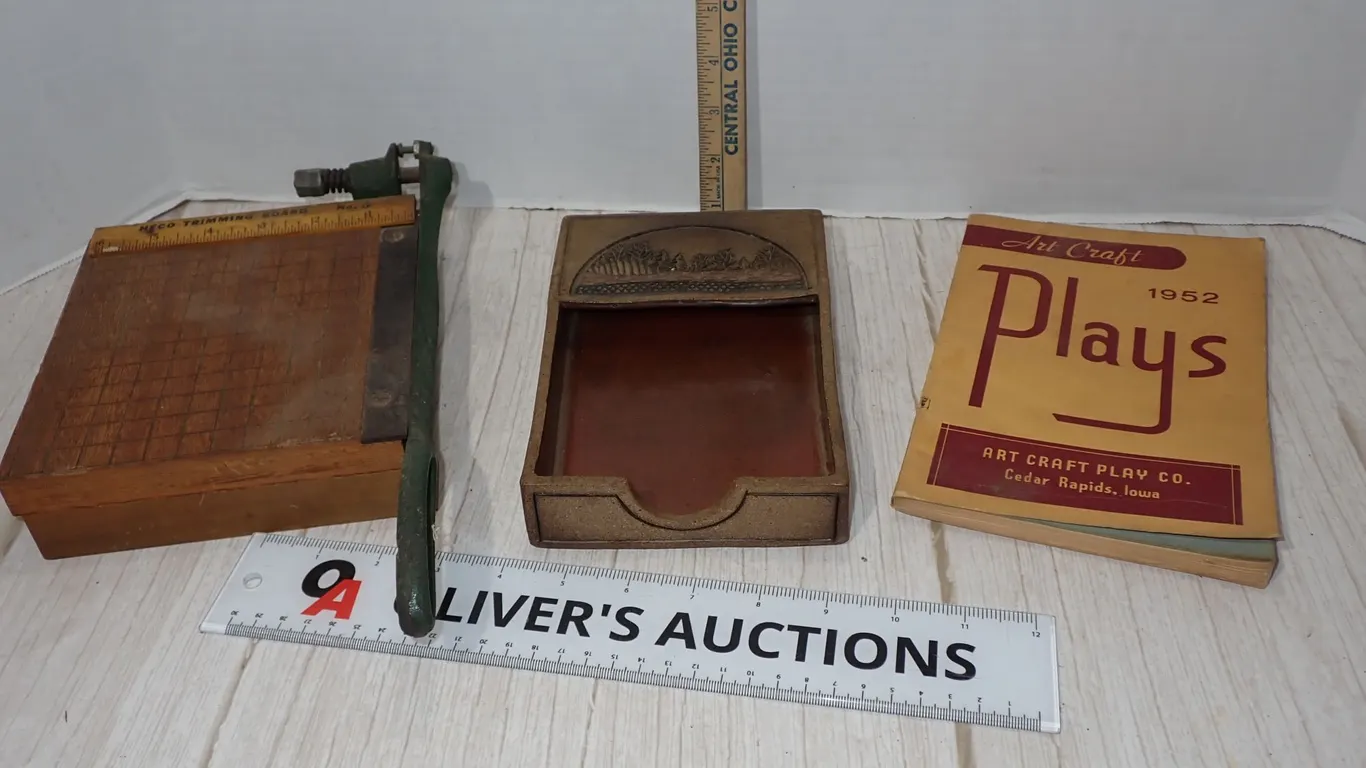 Vintage Heco Wood Paper Cutter Studio Art Pottery Tray & 1952 Play Catalog