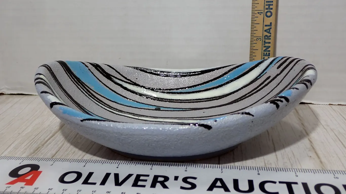 Vintage Mid Century Italy E&R Abstract Blue Swirl Lavastone Pottery Bowl 90250