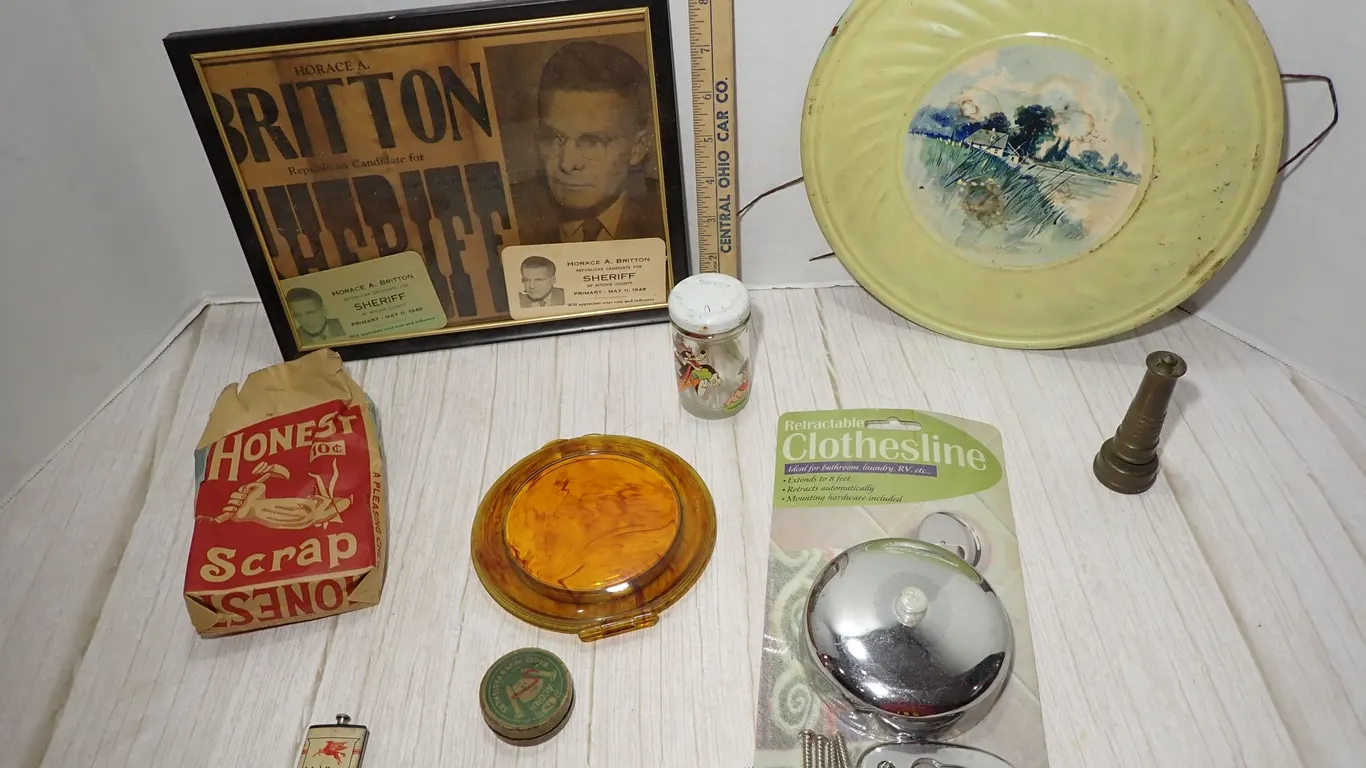 1948 WV Sheriff Poster Mobilgas Lighter Disney Jar & Vintage Compact Lot