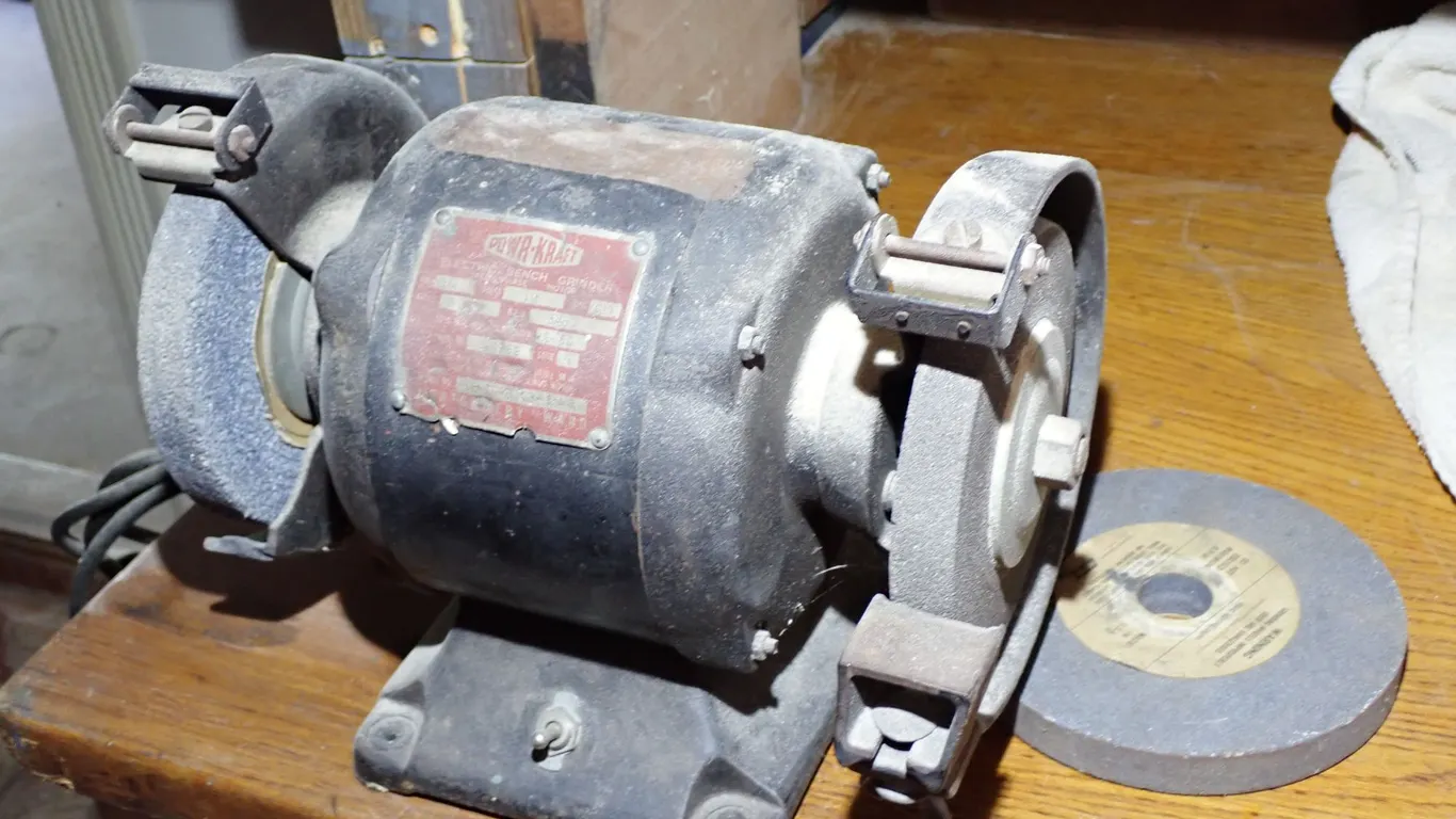Vintage Powr-Kraft Electric Bench Grinder with Extra Norton Grinding Wheel