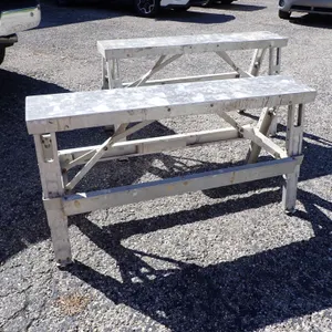 Pair of Heavy-Duty Aluminum Folding Adjustable Work Platforms w/ Extension Feet