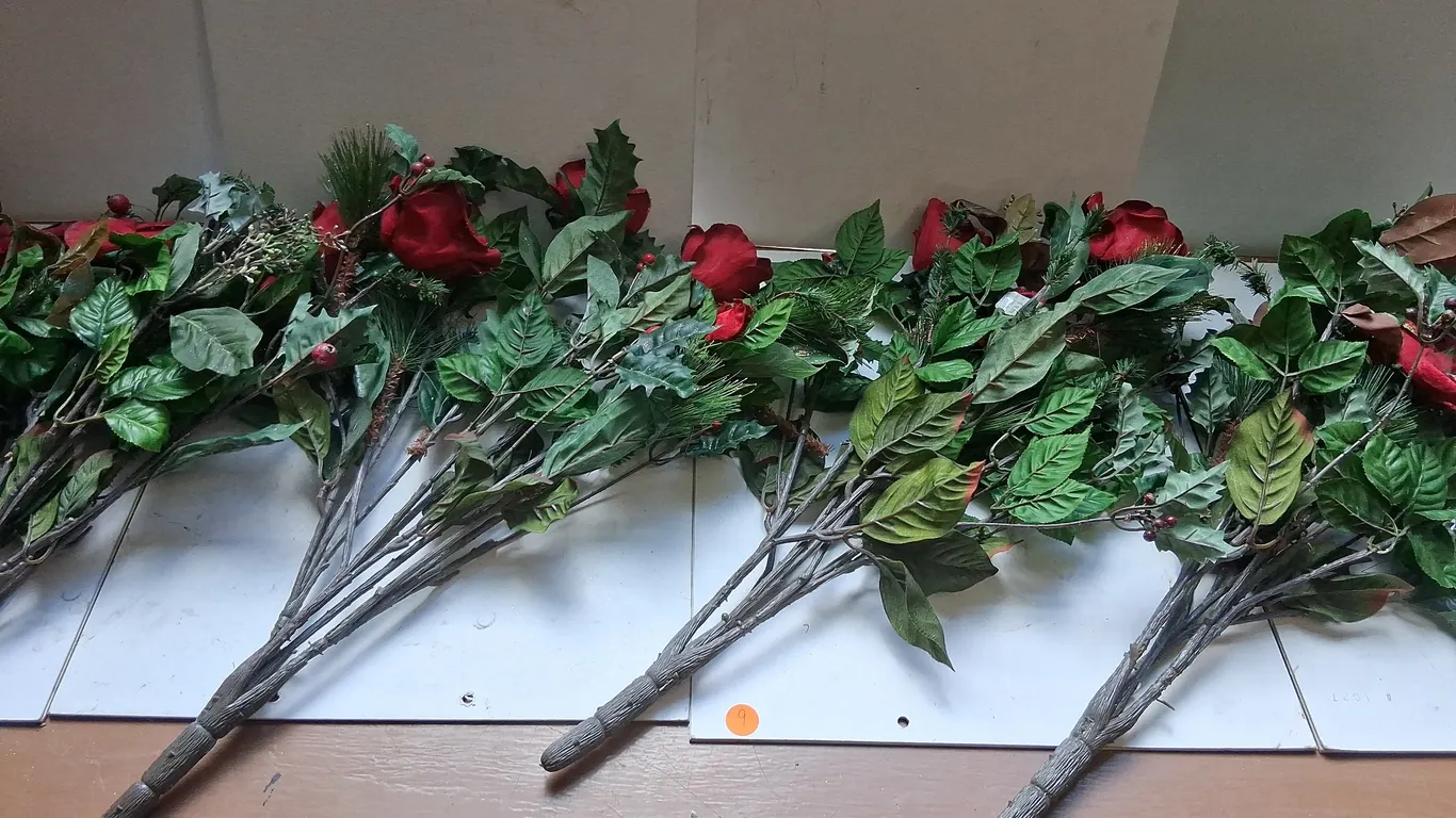 Artificial Christmas Decorations and Ribbon
