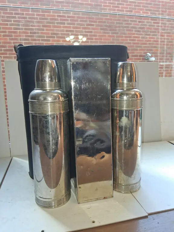 Vintage Icy Hot Bottle Company Thermos Lunchbox Picnic Set With Leather Box