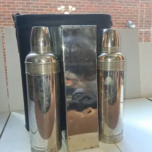 Vintage Icy Hot Bottle Company Thermos Lunchbox Picnic Set With Leather Box