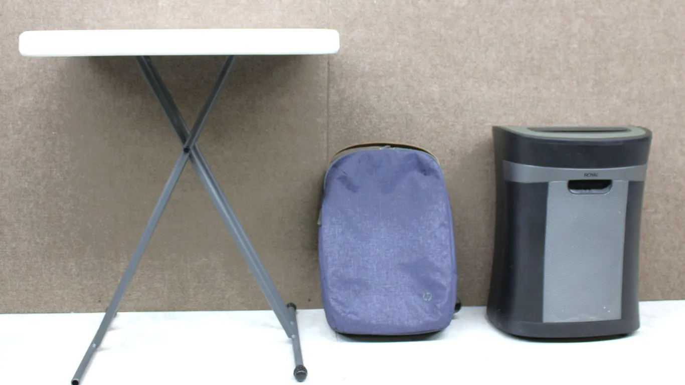 Lifetime Table, HP Backpack, Royal Paper Shredder