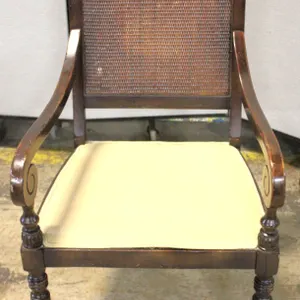 Wooden Armchair With Cane Back and Cream Seat
