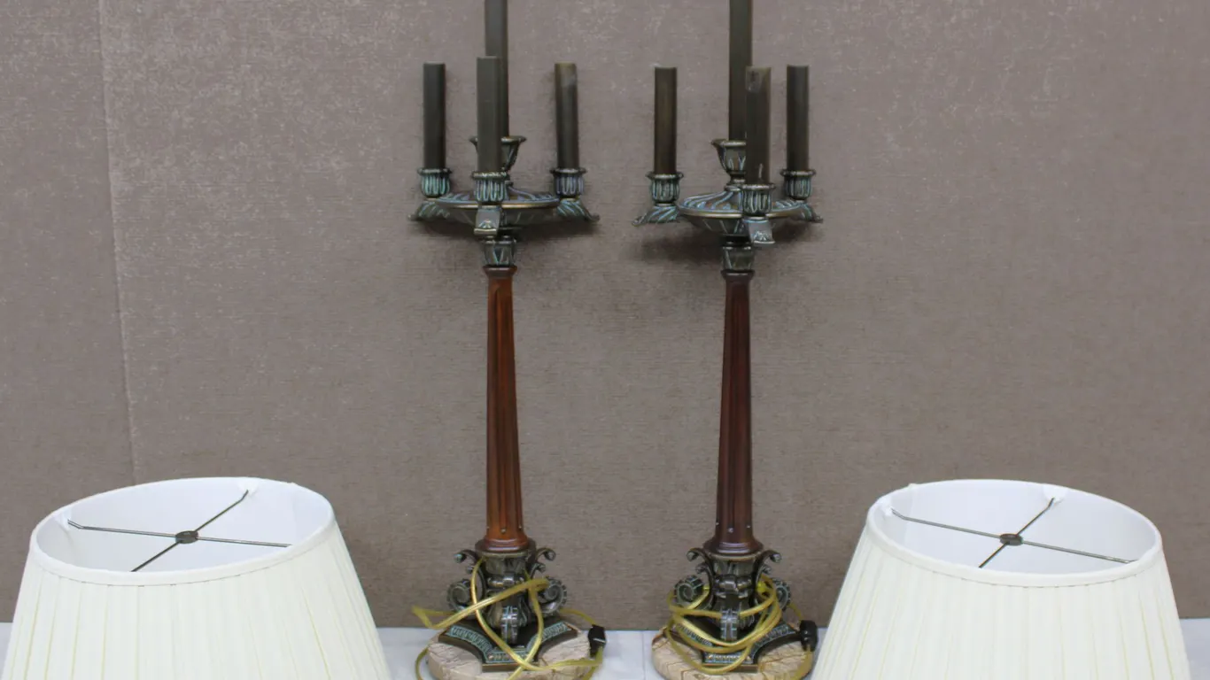 Tall Bronze Finish Table Lamps W/Shades