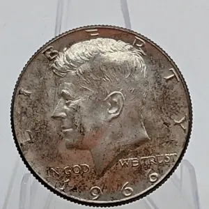 1966 Kennedy Half Dollar Lightly Circulated (40% Fine Silver, Mottled Toning)