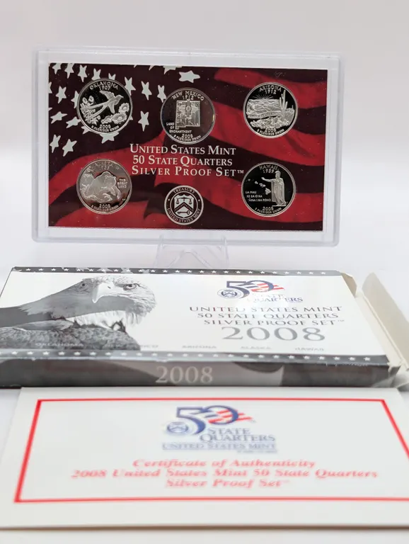 2008-S State Quarters 90% Silver US Mint Proof Set - 5 Coin OGP & COA